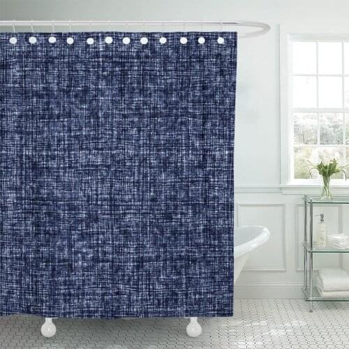 Blue Pattern Abstract Indigo Dyed Irregular Cross Stroke Chambray Shower Curtain Waterproof Polyester Fabric 72 x 78 Inches Set