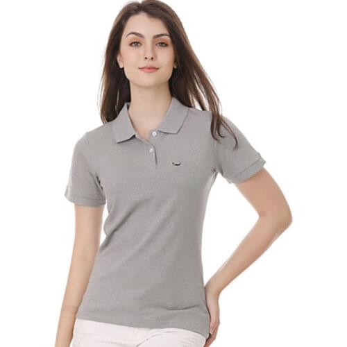 Womens Summer 100% Cotton Polo Shirt New Style Short-Sleeved Solid Color Lapel Fashion Slim-Fit Embroidered Logo Shirt Top