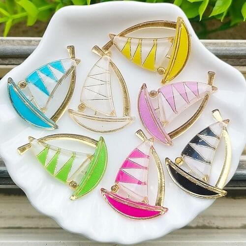 10pcs Sea Dream Sailing Flat Back Rhinestone 1 Hole Acryl Jewelry Decorative Headwear Accessories