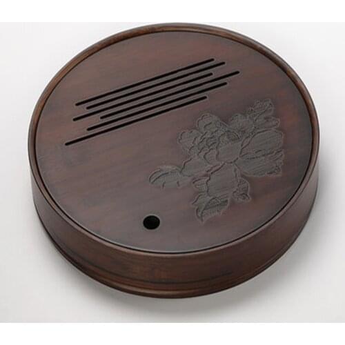 1250-2500ml Chinese Tea Tray With Peony Flowers Round Tea Tray-Natural Bamboo Wood Tea tabl Tray Tea Set Kitchen Accessories