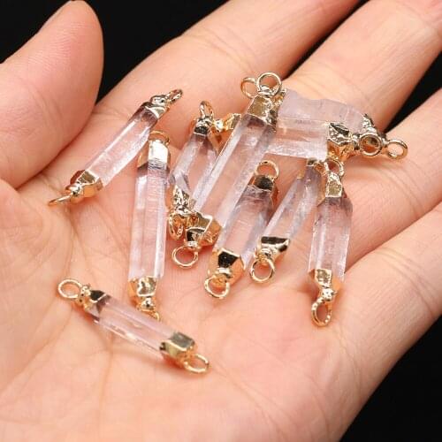 2 Pieces Stone Connectors Small Pendants Clear Quartz Crystal Charms for DIY Earring Necklace Jewelry Making Women 5x25-6x30mm