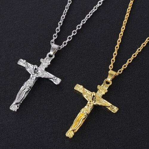 2019 Gold Christian Stainless Steel Pendant Necklace for Men Fashion Jewelry Crucifix Jesus Cross pendant Chain Necklaces