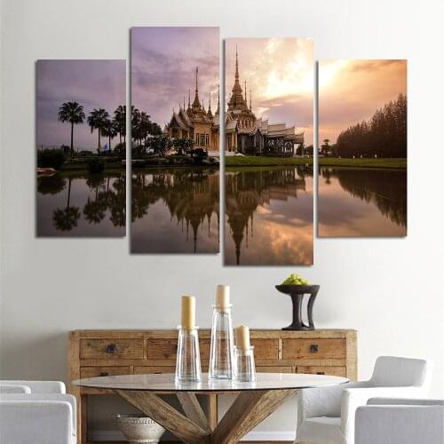 4 Panel Canvas Painting Wall Art City Landscape Modern Decorative Pictures for Living Room Bedroom Oil Print Wall Decor No Frame