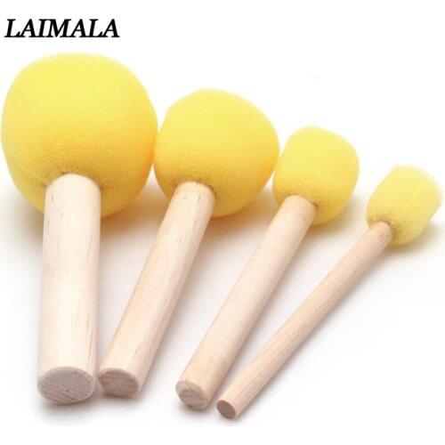4pcs/set Paint Brush Wooden Handle Seal Sponge Brush Childrens Painting Tool Graffiti Kids DIY Doodle Drawing Toys