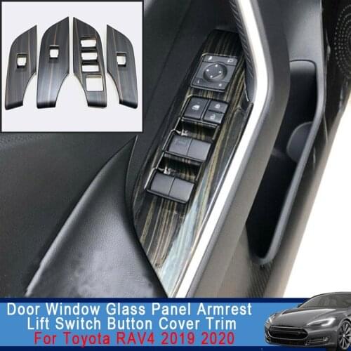 4PCS Door Window Glass Panel Armrest Lift Switch Button Cover Plate Trim ABS Carbon Fiber Fit For Toyota RAV4 RAV 4 2019 2020