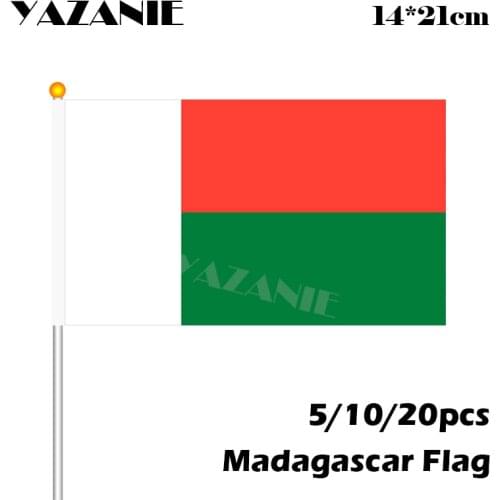 YAZANIE 14*21cm 5/10/20pcs 2018 Madagascar Polyester World Flag Banner Country Flags Small Hand Waving Flag with Plastic Stick