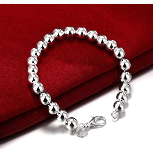 925 Sterling Silver Fashion 8mm Ball Fashion Charms Bracelet Bangle For Women String Beads With Heart Pendant Bracelets Jewelry
