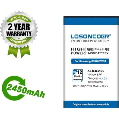 LOSONCOER 2450mAh AB463651BU Battery For Samsung S5620I S5630C S5560C W559 J808 F339 S5296 C3322 L708E C3370 C3200 C3518 S5610