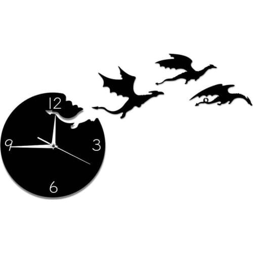 LUDA Creative Acrylic Wall Clock Flying Dragon Mute DIY Wall Sticker Wall Clock Childrens Room Decoration Mirror Wall Clock