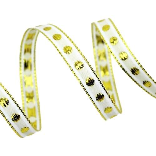25 yards/lot) 10mm White grosgrain satin ribbon gold edge dots high quality gift packaging ribbons