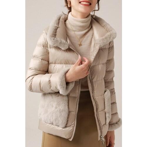 White Duck Down Coat Women 2021 Winter New Fashion Real Rabbit Fur Puffer Jackets Female Thicken Warm Loose Ladies Short Outwear