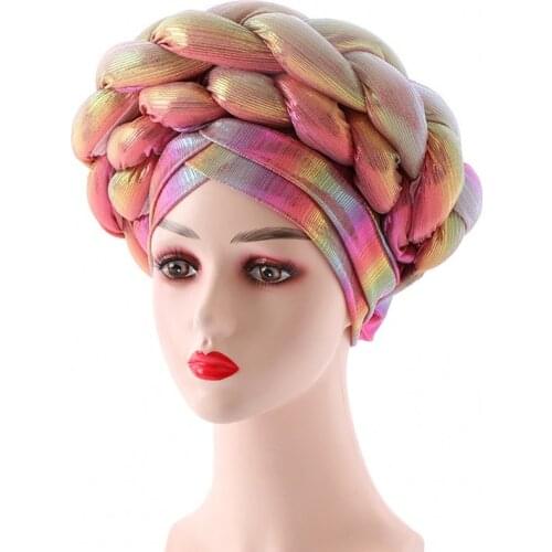 Shiny Muslim Turbans Women Caps Two Layer Braids Headscarf Bonnets 2021 New Elegant Inner Hijab Caps Muslim Fashion Hijab Turban