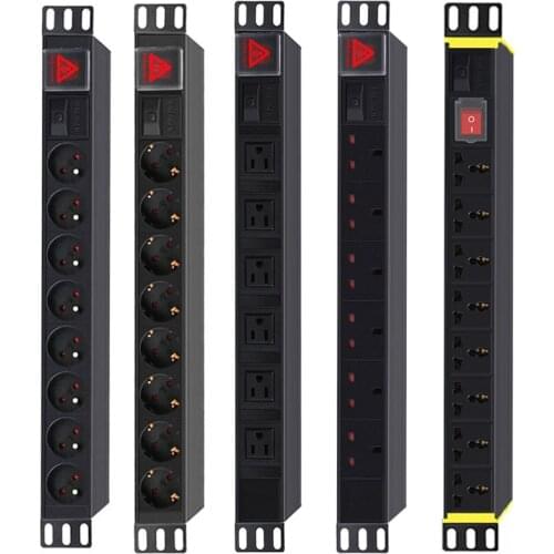 PDU 19in Network Cabinet Power Distribution Unit EU German/French/Universal/UK/US Socket Overload Protection 2M Extension cord