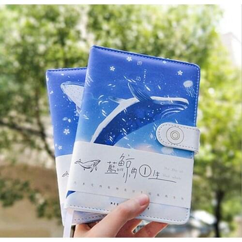 Creative Blue Whales Life Coloring Page Illustration Handbook Soft PU Leather Student Notebook