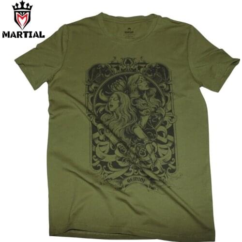 Martial:Gemini lucky zodiac army green gym quick shirts crossfit t shirts