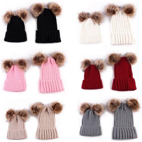 Kids Baby Toddler Boy Girl Mom Winter Knit Warm Soft Beanie Hat Hairball Cap Price for 1PC