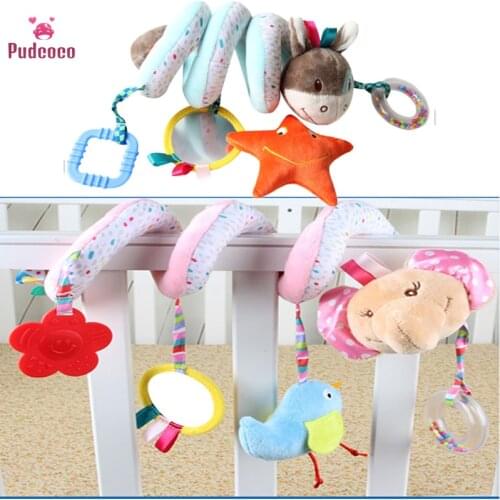 Baby Stroller Toys Bebe Mobile Bed Crib Car Animals Hanging Stroller Spiral Plush Appease Doll Teether Developmental Rattles Toy