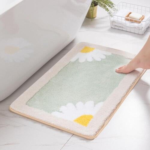 Home Carpet Bathroom Mats Flower Pattern Water Absorption Quick Drying Polyester Bathtub Mats Floor Decor Washable 3 Colors