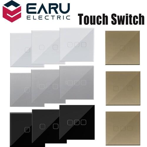 EU Standard 1 2 3 Gang 1 Way AC100-240V 10A Crystal Glass Panel Screen Wall LED Power Light Touch Switch White Black Gray Golden