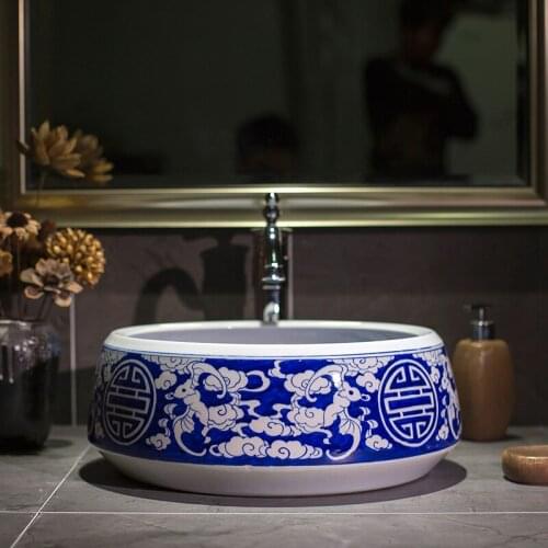 Europe style chinese washbasin sink Jingdezhen Art Counter Top ceramic wash basin bathroom sink