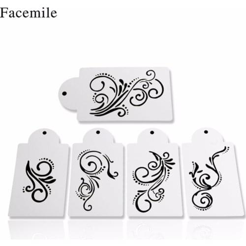 Facemile 5PCS Flowers Fondant Decorating Wedding Cake Stencil Kitchen Cupcake Decoration Template Mold Baking Tools For Cakes