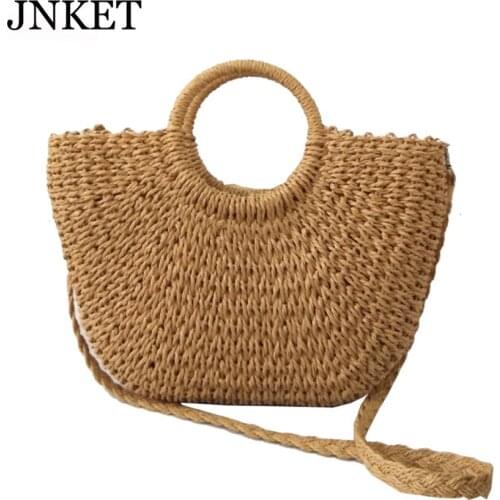 JNKET Fashion Women Summer Straw Bag Shoulder Bags Handmade Woven Beach Bag Crossbody Bags Leisure Handbag