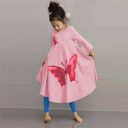 2017 Autumn Girls Clothes Long-Sleeved Dresses Children Clothing Set Girl Dress Grey Pink Butterfly Princess Party Top