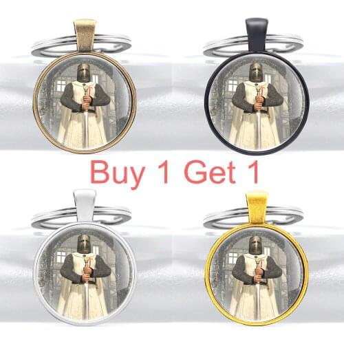 Buy 1 Get 1 Vintage Black Knight Templar Cross Pendant Key Chains Antique Men Women Jewelry Gifts Key Rings