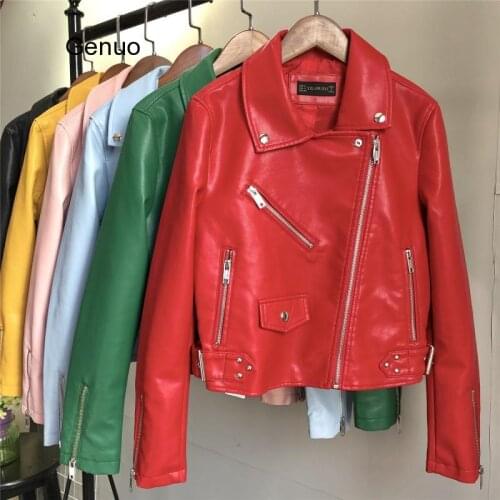 Spring Autumn Purple Black Womens Pu Faux Leather Jacket Chic Sashes Zipper Biker Jacket Coat Female Casual Outwear Tops Mujer