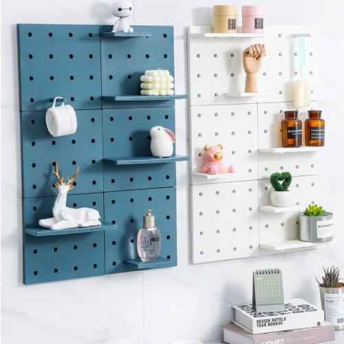 Punch-Free Square Storage Shelf Round Hole Wall-Mounted Clapboard Hooks Rack Kitchen Bathroom Home Plastic Organizer Holder