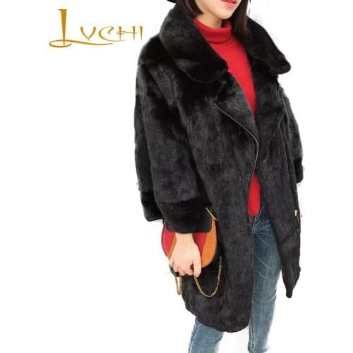LVCHI Winter 2019 Copenhagen imported velvet Real Mink Fur Coats Womens Coat Full Pelt Causal Three Quarter Slim Mink Coats