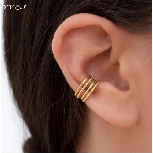 Multilayered beaded earcuff earring withour piercing no hole stainless steel wide gold ear cuff clip on earring fashion punk