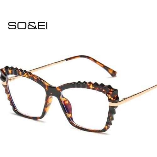 SO&EI Fashion Cat Eye Spring Hinge Women Glasses Frame Clear Anti-Blu-Ray Lens Eyewear Men Optical Frame Computer Goggles