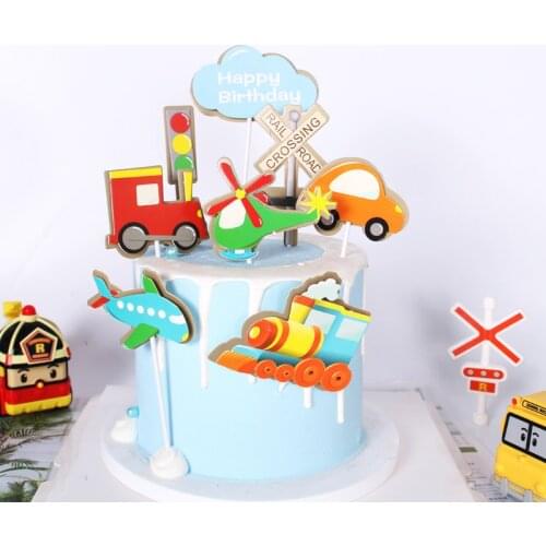 Cartoon car small train cake topper hat packaging plane children party supplies birthday wedding decoration cake cup