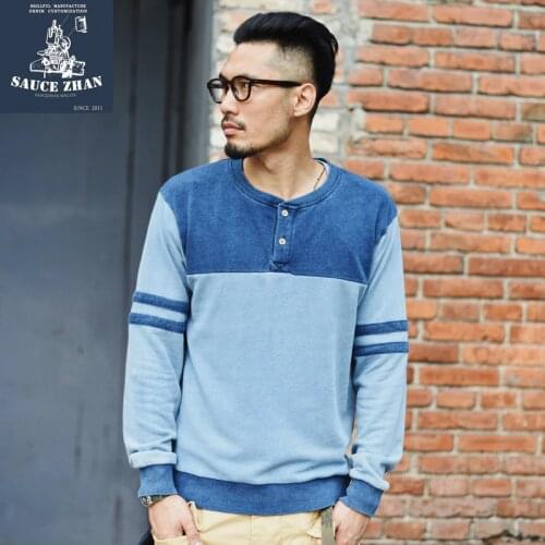 SauceZhan Henry Collar Hooded Male Round Neck Clothes Stitched with Clothes Pure Cotton Head Henry Fall Mens Hoodies