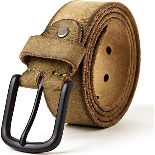 TJ-TianJun Men Nubuck Leather Belt Alloy Pin Buckle Casual Fashion Versatile Solid Color Waistband 100-125cm Classical Girdle