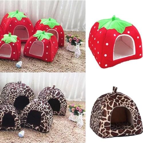 Soft Strawberry Pet Dog Cat House Kennel Tent Fashion Puppy Winter Warm Bed House Cave Nest For Dog Cat Pet Products