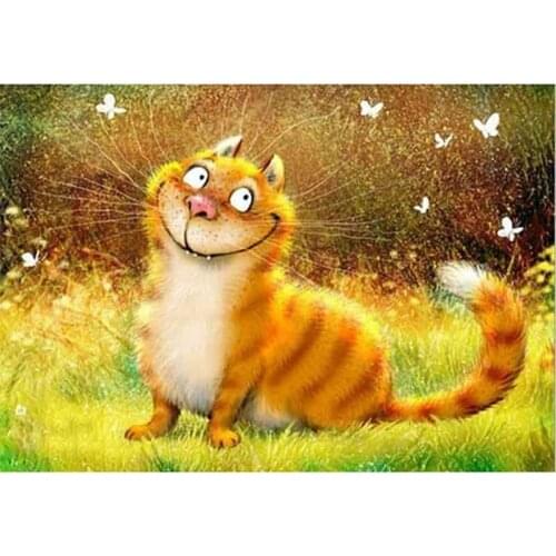 Cartoon Blue Cat Printed Fabric 11CT Cross-Stitch Embroidery Complete Kit DMC Threads Handicraft Handiwork Craft Adults