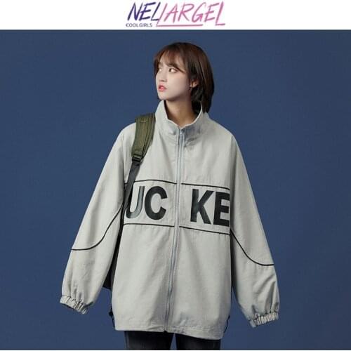NELLARGEL Women Harajuku Y2k Letter Jackets 2021female Korean Fashion Streetwear Zipper Jacket Girl Vintage Causal Winter Jacket