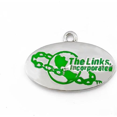 New university society green enamel metal The Links Incorporated label oval jewelry pendant