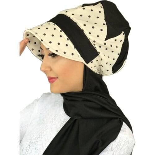 2021 new Fashion Hijab Women Muslim Islamic Bathing Cap Turban Scarf Scarf Black Polka Dot Broken White Hat