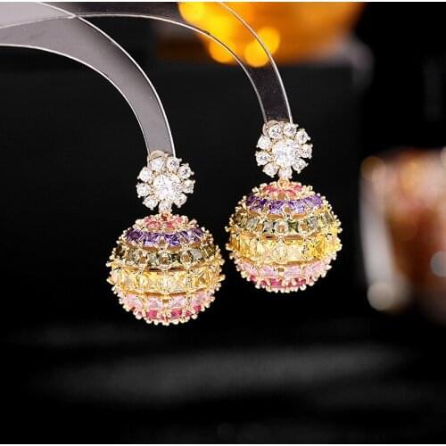 New color zircon flower ball earrings heavy industry temperament exaggerated fireworks fried Ball Earrings female