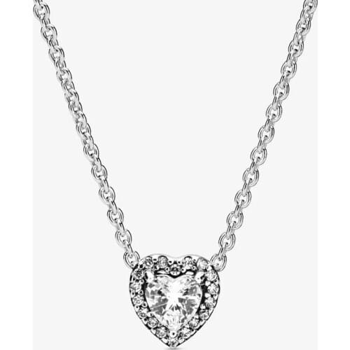 2021 New Authentic 925 Sterling Silver Elevated Heart Necklace Fit Original pandora Charm For Women DIY Jewelry 45cm