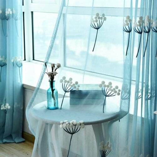Pastoral White Dandelion Embroidery Sheer Curtain for Bedroom 100% Linen Tulle Curtains for Living Room Window Voile Curtains
