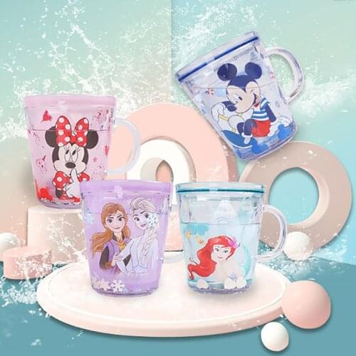 300ML Disney cartoon plastic cup baby drinking bottle kids milk Cup Frozen 2 Elsa Mickey Minnie cute AS Crystal Cup Anti-fall