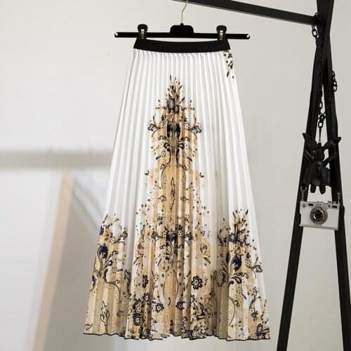 2021 new digital printing pleated skirt medium length pleated skirts elastic waist fashion
