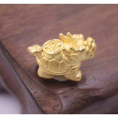 Real 24Kt Yellow Gold Pendant Women 3D Luck Dragon Turtle Bead 0.9-1.2g 16x9mm GUARANTEED 24K PURE GOLD Best Gift