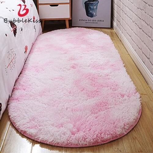 Bubble Kiss Oval Plush Carpet Home Fashion Pink Rugs Living Room Long Pile Floor Mats Kids Room Anti Slip Faux Fur Area Foot Pad