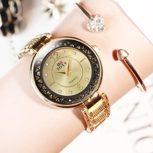 SOXY Luxury Brand Gold Ladies Watch Womens Watches For Woman Rhinestone Designer Quartz Watch Fashion Clock Female Wristwatch