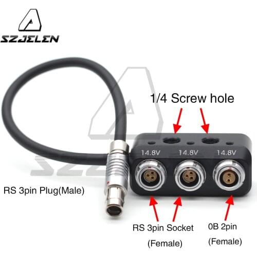 RS 3pin Male to 0B 2 pin+ rs 3pin Female Hub Adapter Splitter for ARRI /SONY Camera Power Supply Distributor, three way splitter
